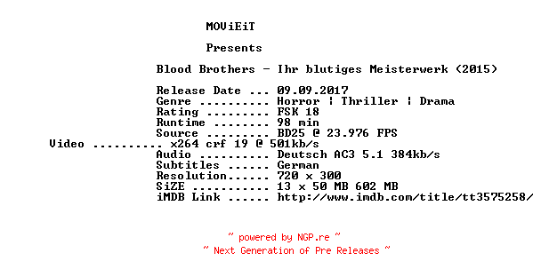 NFO for the release Blood.Brothers.Ihr.blutiges.Meisterwerk.German.2015.AC3.BDRip.x264-MOViEiT by MOViEiT
