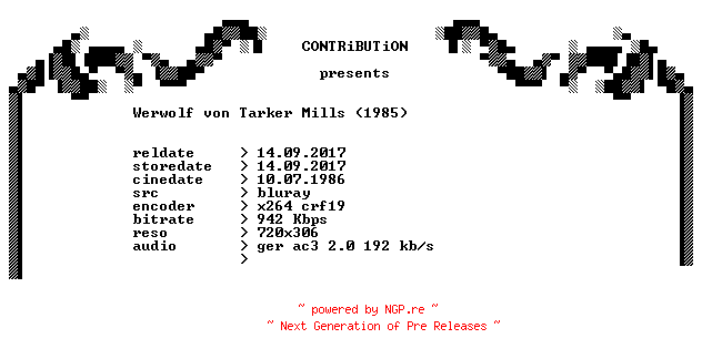 NFO for the release Werwolf.von.Tarker.Mills.1985.German.BDRip.x264-CONTRiBUTiON by CONTRiBUTiON