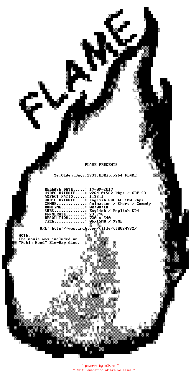 NFO for the release Ye.Olden.Days.1933.BDRip.x264-FLAME by FLAME
