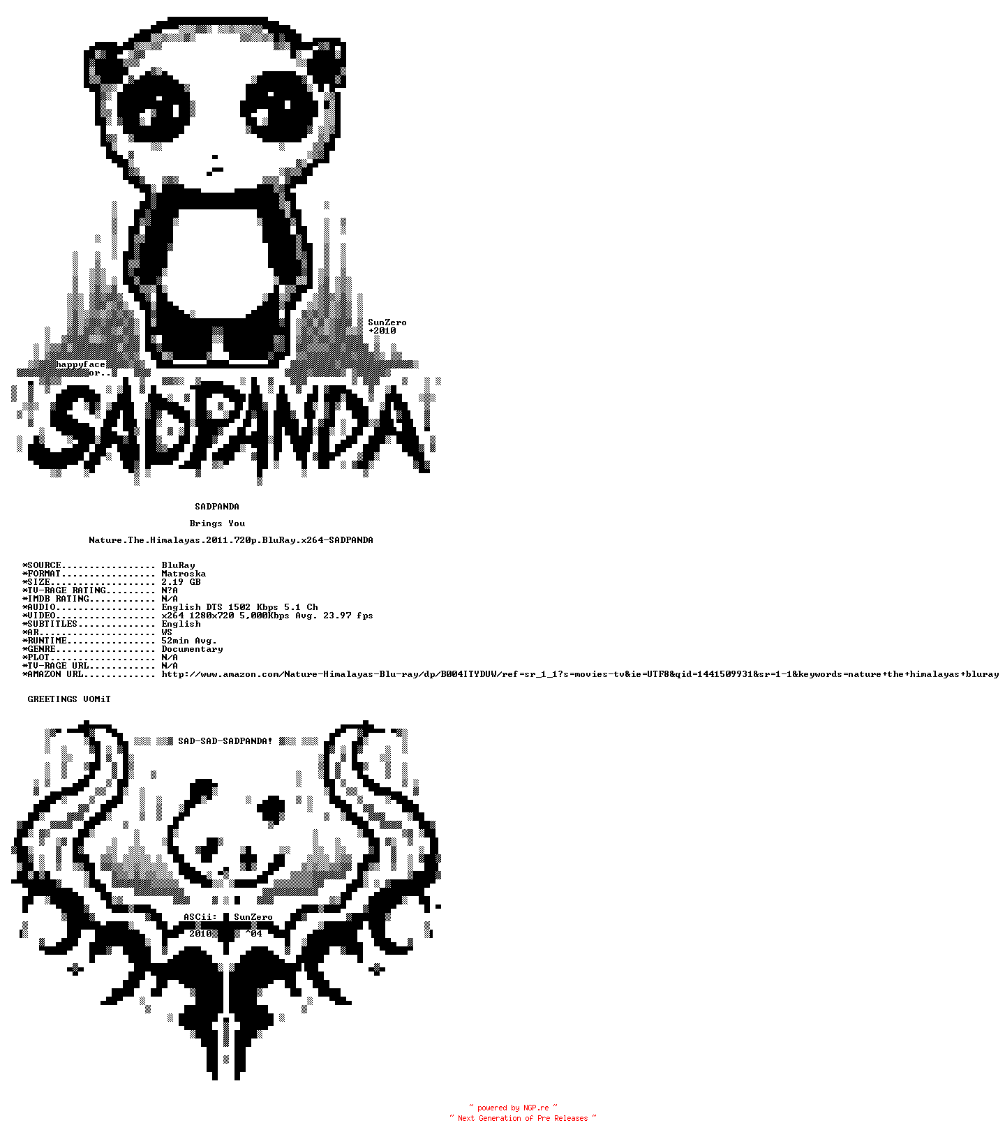 NFO for the release Nature.The.Himalayas.2011.720p.BluRay.x264-SADPANDA by SADPANDA