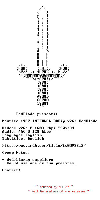 NFO for the release Maurice.1987.INTERNAL.BDRip.x264-RedBlade by RedBlade