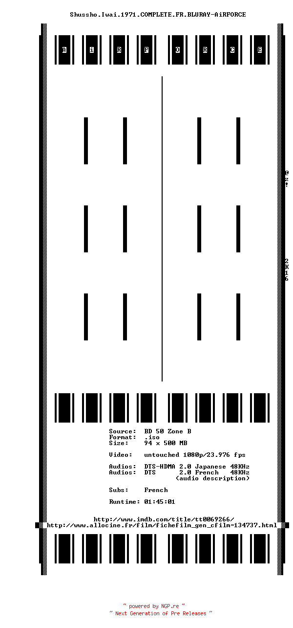 NFO for the release Shussho.Iwai.1971.COMPLETE.FR.BLURAY-AiRFORCE by AiRFORCE