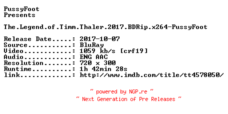 NFO for the release The.Legend.of.Timm.Thaler.2017.BDRip.x264-PussyFoot by PussyFoot