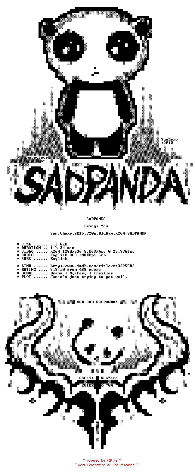 NFO for the release Sun.Choke.2015.720p.BluRay.x264-SADPANDA by SADPANDA