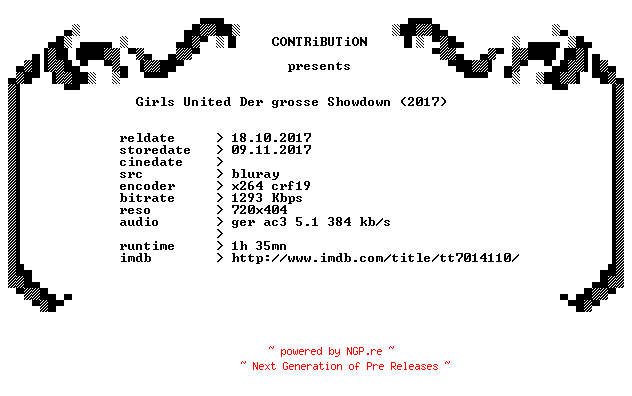 NFO for the release Girls.United.Der.grosse.Showdown.2017.German.BDRip.x264-CONTRiBUTiON by CONTRiBUTiON