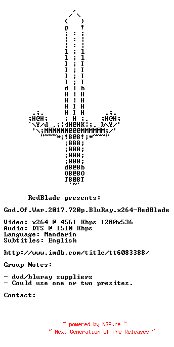NFO for the release God.Of.War.2017.720p.BluRay.x264-RedBlade by RedBlade