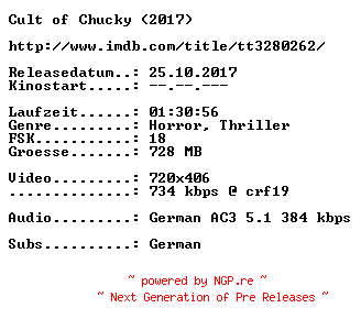 NFO for the release Cult.of.Chucky.UNRATED.German.2017.AC3.BDRip.x264-STVFilm by STVFilm