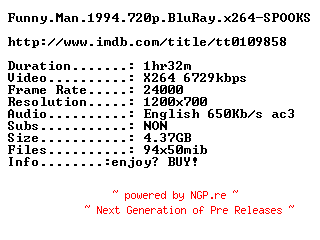NFO for the release Funny.Man.1994.720p.BluRay.x264-SPOOKS by SPOOKS