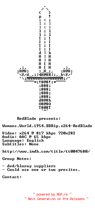 NFO for the release Womans.World.1954.BDRip.x264-RedBlade by RedBlade