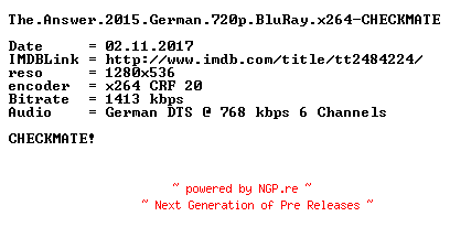 NFO for the release The.Answer.2015.German.720p.BluRay.x264-CHECKMATE by CHECKMATE