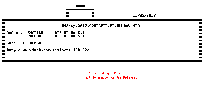 NFO for the release Kidnap.2017.COMPLETE.FR.BLURAY-4FR by 4FR