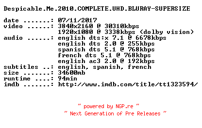 NFO for the release Despicable.Me.2010.COMPLETE.UHD.BLURAY-SUPERSIZE by SUPERSIZE