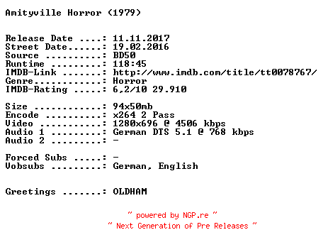 NFO for the release Amityville.Horror.1979.German.720p.BluRay.x264-SPiCY by SPiCY