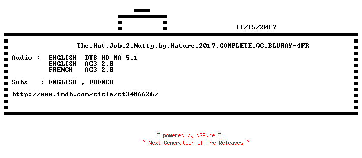 NFO for the release The.Nut.Job.2.Nutty.by.Nature.2017.COMPLETE.QC.BLURAY-4FR by 4FR