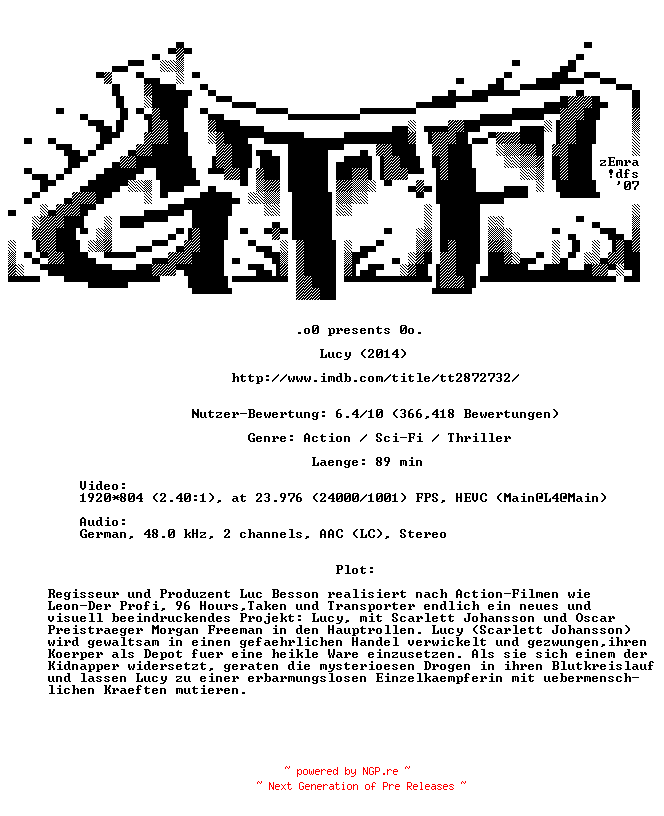 NFO for the release Lucy.German.2014.BDRiP.x265-GTF by GTF