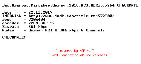 NFO for the release Das.Krampus.Massaker.German.2016.AC3.BDRip.x264-CHECKMATE by CHECKMATE
