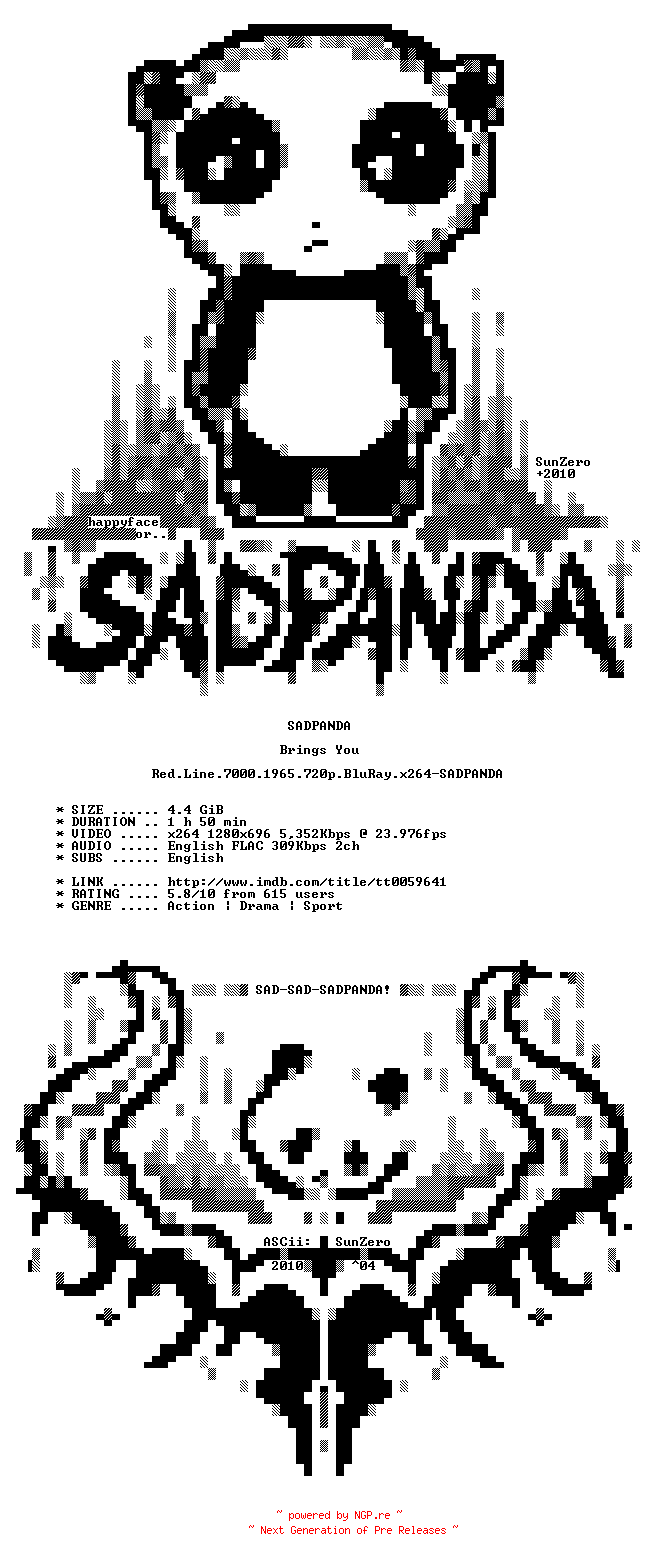 NFO for the release Red.Line.7000.1965.720p.BluRay.x264-SADPANDA by SADPANDA