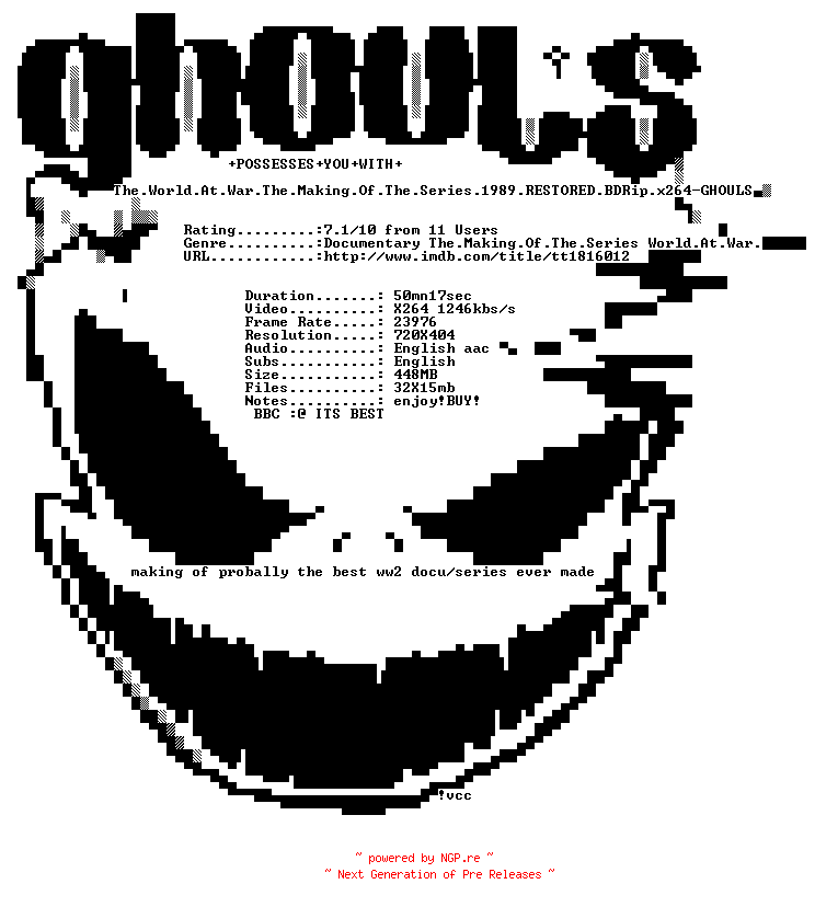 NFO for the release The.World.At.War.The.Making.Of.The.Series.1989.RESTORED.BDRip.x264-GHOULS by GHOULS