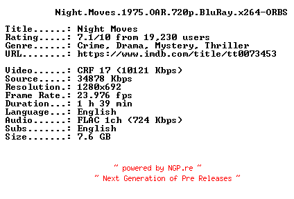 NFO for the release Night.Moves.1975.OAR.720p.BluRay.x264-ORBS by ORBS