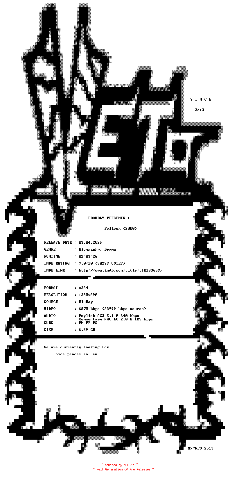 NFO for the release Pollock.2000.720p.BluRay.x264-VETO by VETO