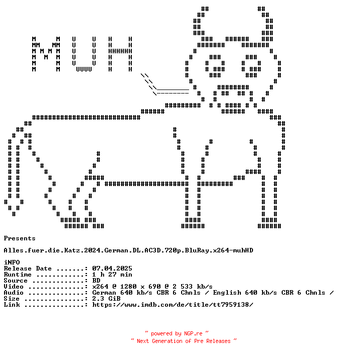 NFO for the release Alles.fuer.die.Katz.2024.German.DL.AC3D.720p.BluRay.x264-muhHD by muhHD