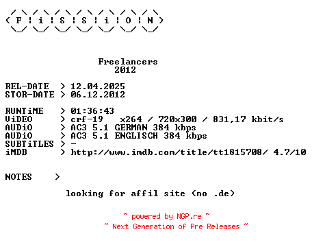 NFO for the release Freelancers.German.2012.DL.BDRiP.x264.iNTERNAL-FiSSiON by FiSSiON