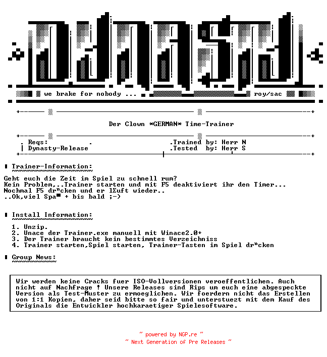 NFO for the release Der.Clown.GERMAN.Time-Trainer-DYNASTY by DYNASTY