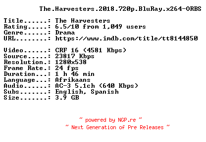 NFO for the release The.Harvesters.2018.720p.BluRay.x264-ORBS by ORBS