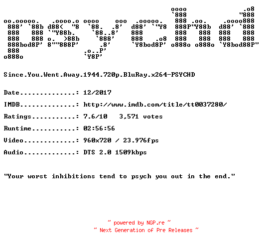 NFO for the release Since.You.Went.Away.1944.720p.BluRay.x264-PSYCHD by PSYCHD