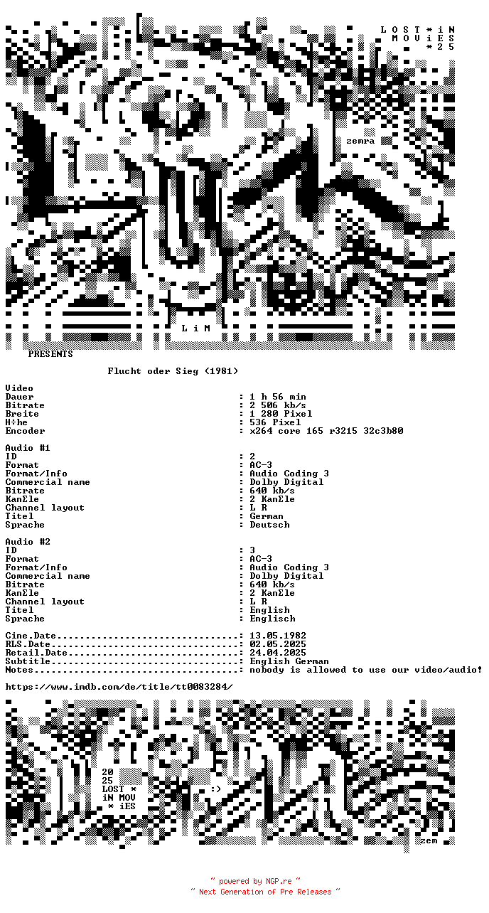 NFO for the release Flucht.oder.Sieg.1981.German.720p.BluRay.x264-LIM by LIM