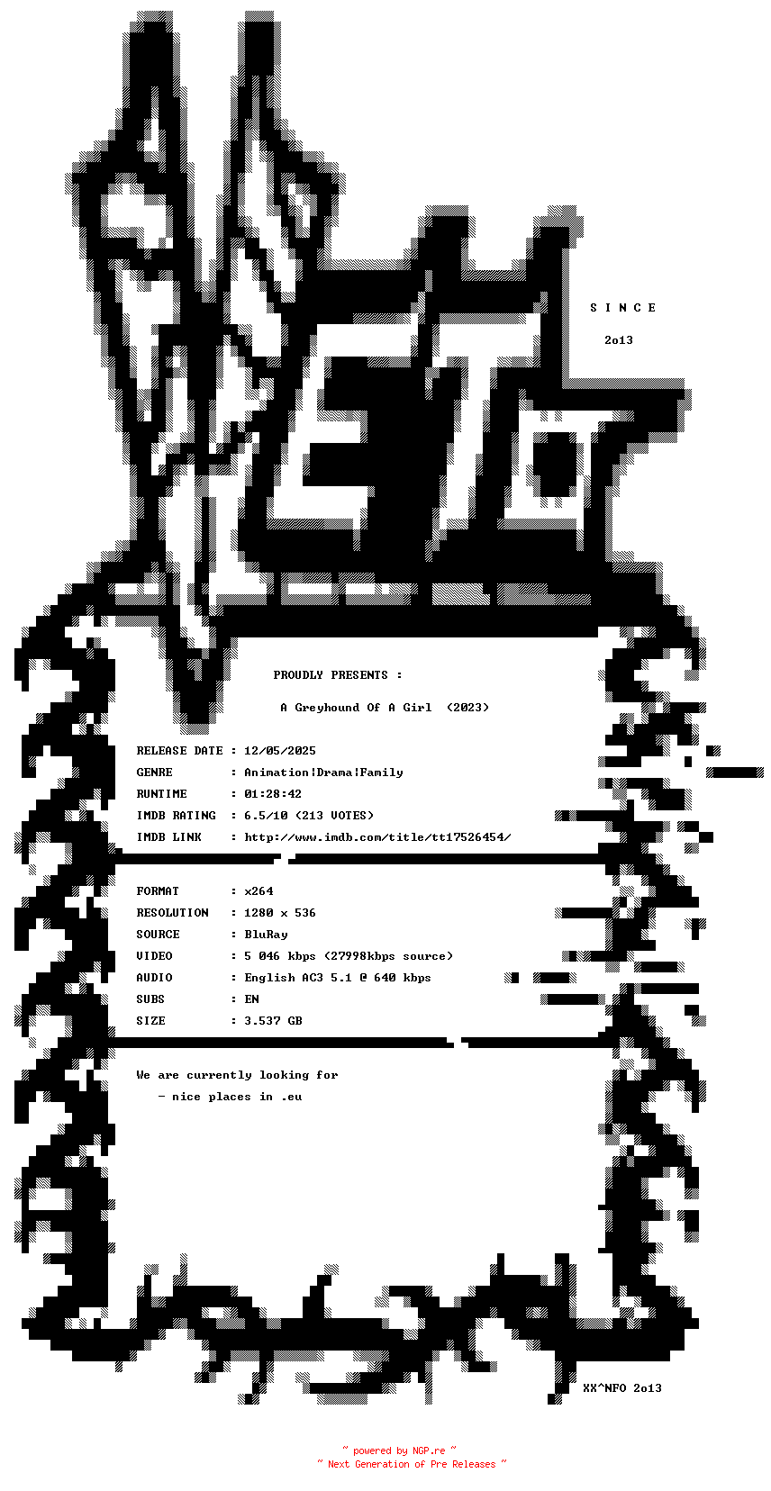 NFO for the release A.Greyhound.Of.A.Girl.2023.720p.BluRay.x264-VETO by VETO