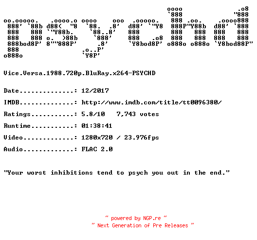 NFO for the release Vice.Versa.1988.720p.BluRay.x264-PSYCHD by PSYCHD
