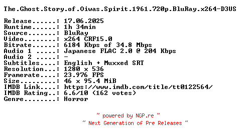 NFO for the release The.Ghost.Story.of.Oiwas.Spirit.1961.720p.BluRay.x264-D3US by D3US