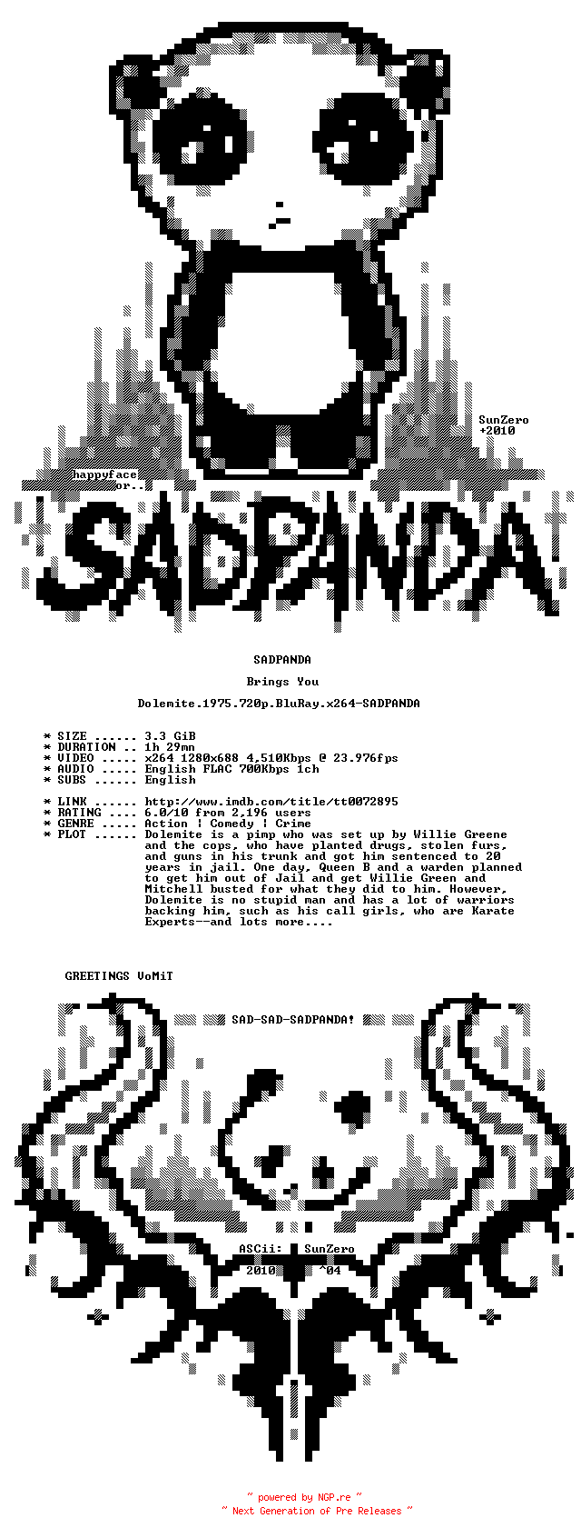 NFO for the release Dolemite.1975.720p.BluRay.x264-SADPANDA by SADPANDA