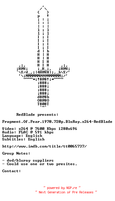 NFO for the release Fragment.Of.Fear.1970.720p.BluRay.x264-RedBlade by RedBlade