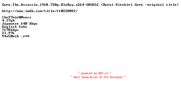 NFO for the release Goro.The.Assassin.1968.720p.BluRay.x264-GHOULS by GHOULS