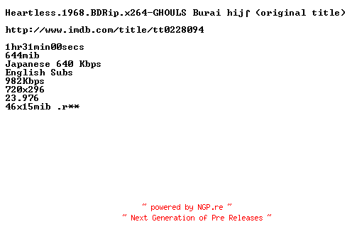 NFO for the release Heartless.1968.BDRip.x264-GHOULS by GHOULS