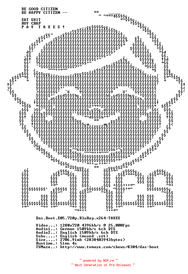 NFO for the release Das.Boot.E05.720p.BluRay.x264-TAXES by TAXES
