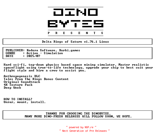NFO for the release DeltaV_Rings_of_Saturn_v1.76.1_Linux-DINOByTES by DINOByTES