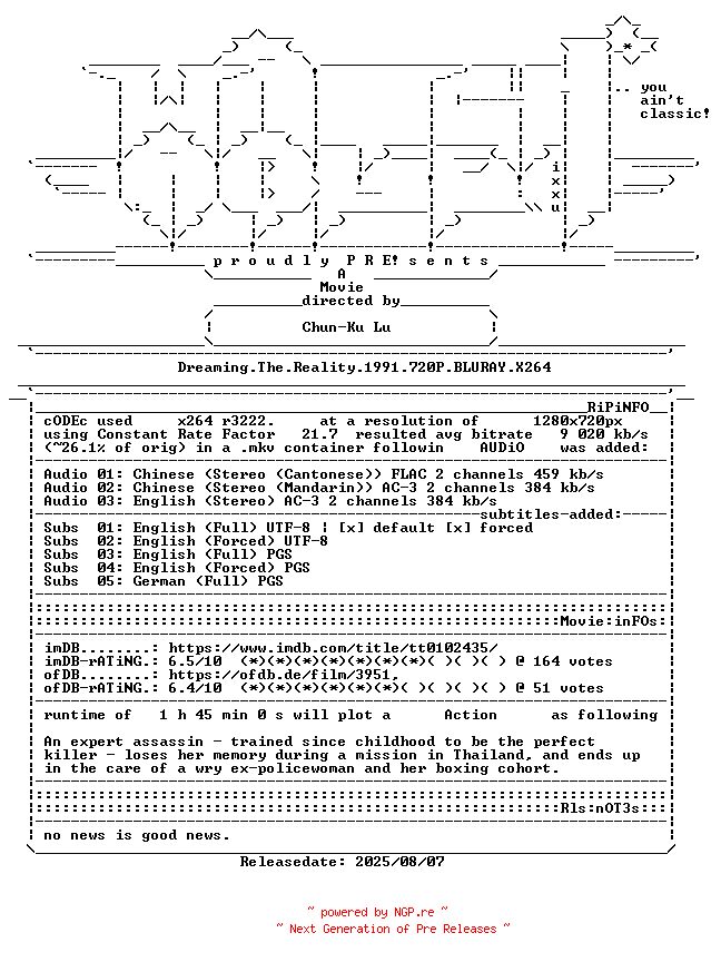 NFO for the release Dreaming.The.Reality.1991.720P.BLURAY.X264-WATCHABLE by WATCHABLE