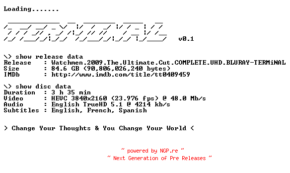 NFO for the release Watchmen.2009.The.Ultimate.Cut.COMPLETE.UHD.BLURAY-TERMiNAL by TERMiNAL