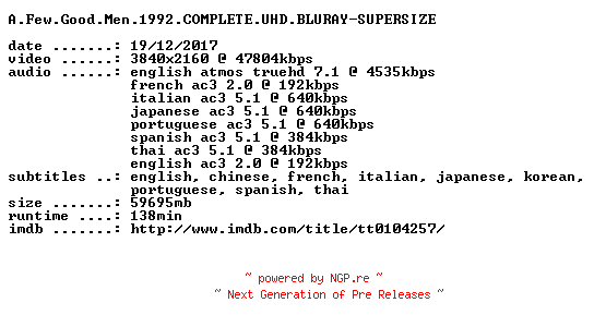 NFO for the release A.Few.Good.Men.1992.COMPLETE.UHD.BLURAY-SUPERSIZE by SUPERSIZE