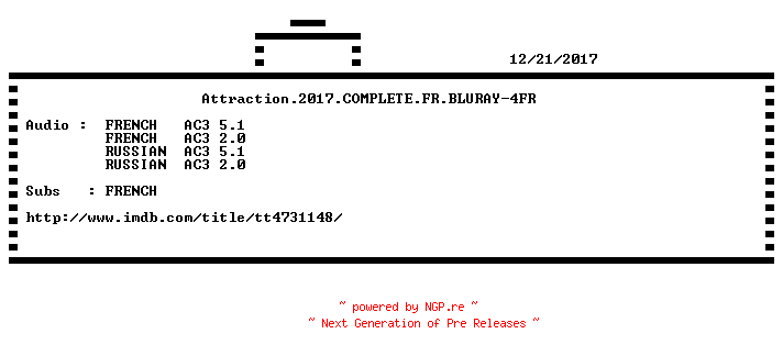 NFO for the release Attraction.2017.COMPLETE.FR.BLURAY-4FR by 4FR