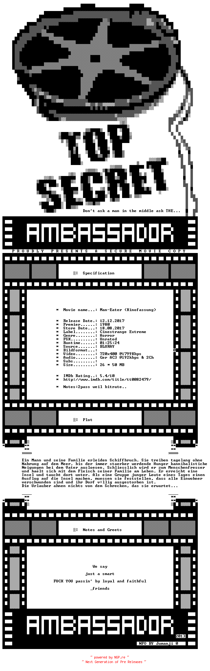 NFO for the release Man-Eater.KINOFASSUNG.GERMAN.1980.BDRIP.X264-AMBASSADOR by AMBASSADOR
