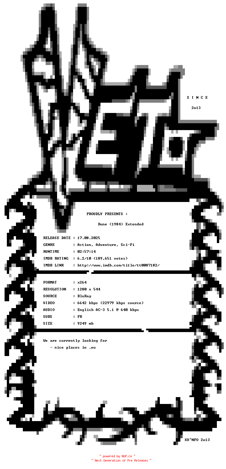 NFO for the release Dune.1984.EXTENDED.720p.BluRay.x264-VETO by VETO