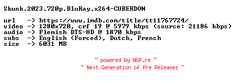NFO for the release Skunk.2023.720p.BluRay.x264-CUBERDON by CUBERDON
