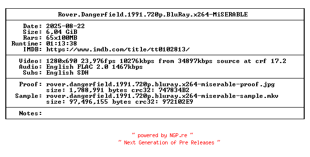 NFO for the release Rover.Dangerfield.1991.720p.BluRay.x264-MiSERABLE by MiSERABLE