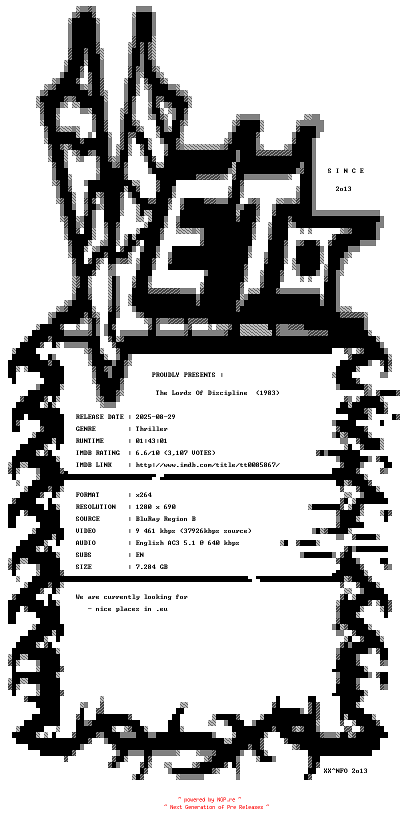 NFO for the release The.Lords.Of.Discipline.1983.720p.BluRay.x264-VETO by VETO
