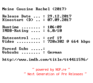 NFO for the release Meine.Cousine.Rachel.German.2017.AC3.BDRip.x264-COiNCiDENCE by COiNCiDENCE