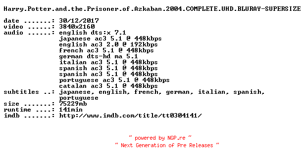 NFO for the release Harry.Potter.and.the.Prisoner.of.Azkaban.2004.COMPLETE.UHD.BLURAY-SUPERSIZE by SUPERSIZE